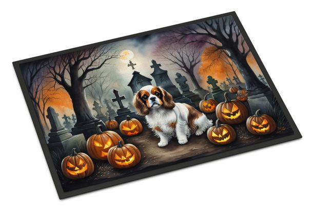 Cavalier Spaniel Spooky Halloween Doormat Front Door Mat Indoor Outdoor Rugs For Entryway, Non Slip Washable Low Pile, 24H X 36W_maomaolike.com