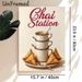 Chai Station Themed Painting Poster, Vintage Warm-toned Stacked Chai Cups & Samosas Poster, Cozy Culinary Decor Idea For Cafes, Dining Areas_maomaolike.com