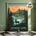 Mystery Lake Outdoor Landscape Painting Poster, Vibrant Retro-style Scenic Lake & Mountain With Deer Silhouette Poster, Rustic Natural Touch Ideal For_maomaolike.com