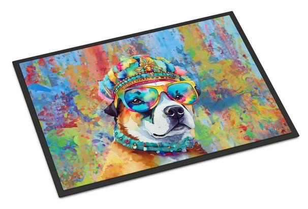Akita Hippie Dawg Doormat Front Door Mat Indoor Outdoor Rugs For Entryway, Non Slip Washable Low Pile, 24H X 36W_maomaolike.com