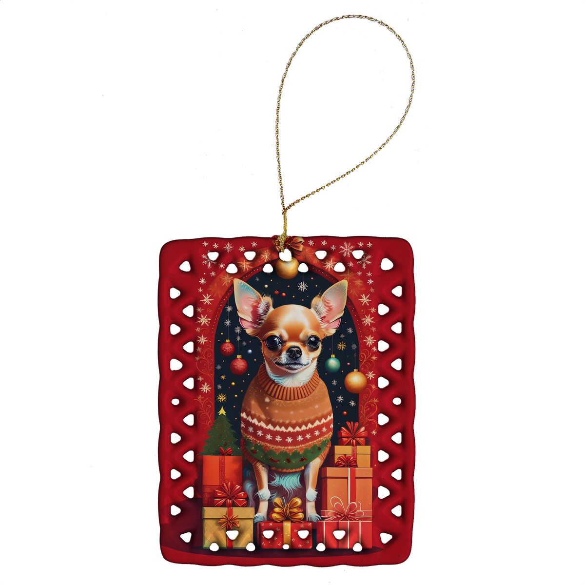 Chihuahua Holiday Christmas Porcelain Ornament Christmas Tree Hanging Decorations For Home Christmas Holiday, Rectangle, Gift, Multicolor_maomaolike.com