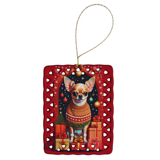 Chihuahua Holiday Christmas Porcelain Ornament Christmas Tree Hanging Decorations For Home Christmas Holiday, Rectangle, Gift, Multicolor_maomaolike.com