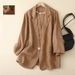 Women's Clothing Retro Cotton and Linen Casual Three quarter Sleeve Short Jacket Solid Color Small Suit Tops_maomaolike.com