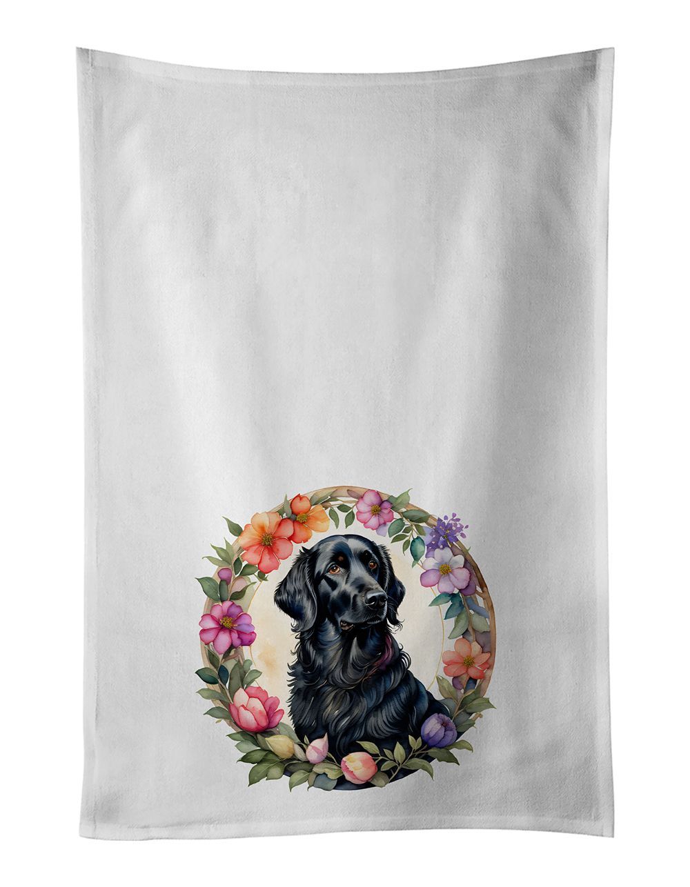 Flat-Coated Retriever And Flowers Kitchen Towel Set Of 2 White Dish Towels Decorative Bathroom Hand Towel For Hand, Face, Hair, Yoga, Tea, Dishcloth, 19 X 28", White_maomaolike.com