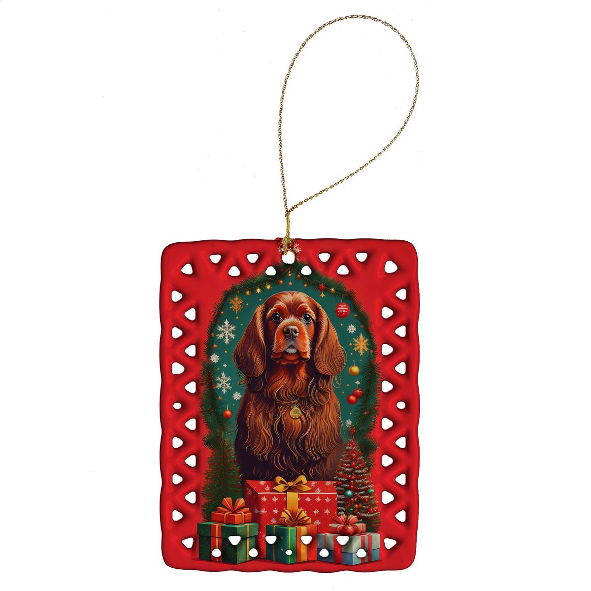 Sussex Spaniel Holiday Christmas Porcelain Ornament Christmas Tree Hanging Decorations For Home Christmas Holiday, Rectangle, Gift, Multicolor_maomaolike.com