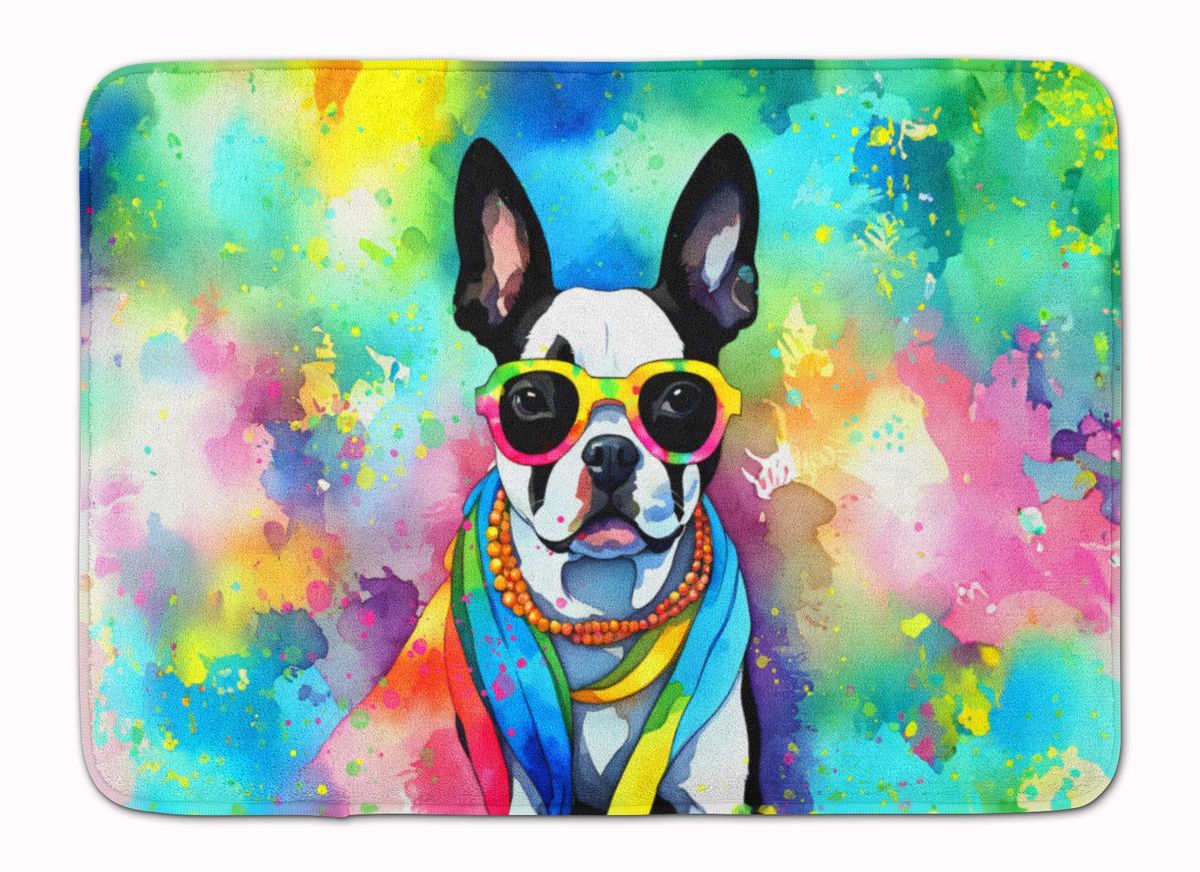 Boston Terrier Hippie Dawg Memory Foam Kitchen Mat Machine Washable Anti-Fatigue Mat Cushion Comfort Bath Mat Or Kitchen Rug_maomaolike.com