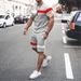 Men's Clothing home leisure men's thin short-sleeved sports striped round neck fitness suit men's T-shirt trendy two-piece suit_maomaolike.com