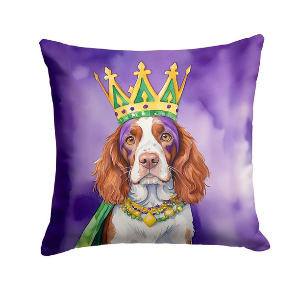 Welsh Springer Spaniel King Of Mardi Gras Throw Pillow Machine Washable, Indoor Outdoor Decorative Pillow For Couch, Bed Or Patio, 18Hx18W_maomaolike.com