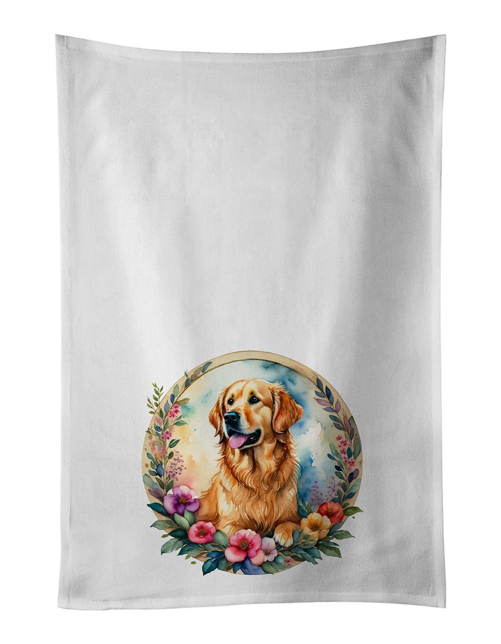Golden Retriever And Flowers Kitchen Towel Set Of 2 White Dish Towels Decorative Bathroom Hand Towel For Hand, Face, Hair, Yoga, Tea, Dishcloth, 19 X 28", White_maomaolike.com
