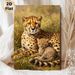 Cheetah Family Painting Poster, Realistic Oil Style Poster, Warm Scene Of Adult Cheetah With Cub In Savanna Grass, Elegant Animal Artwork For Living_maomaolike.com