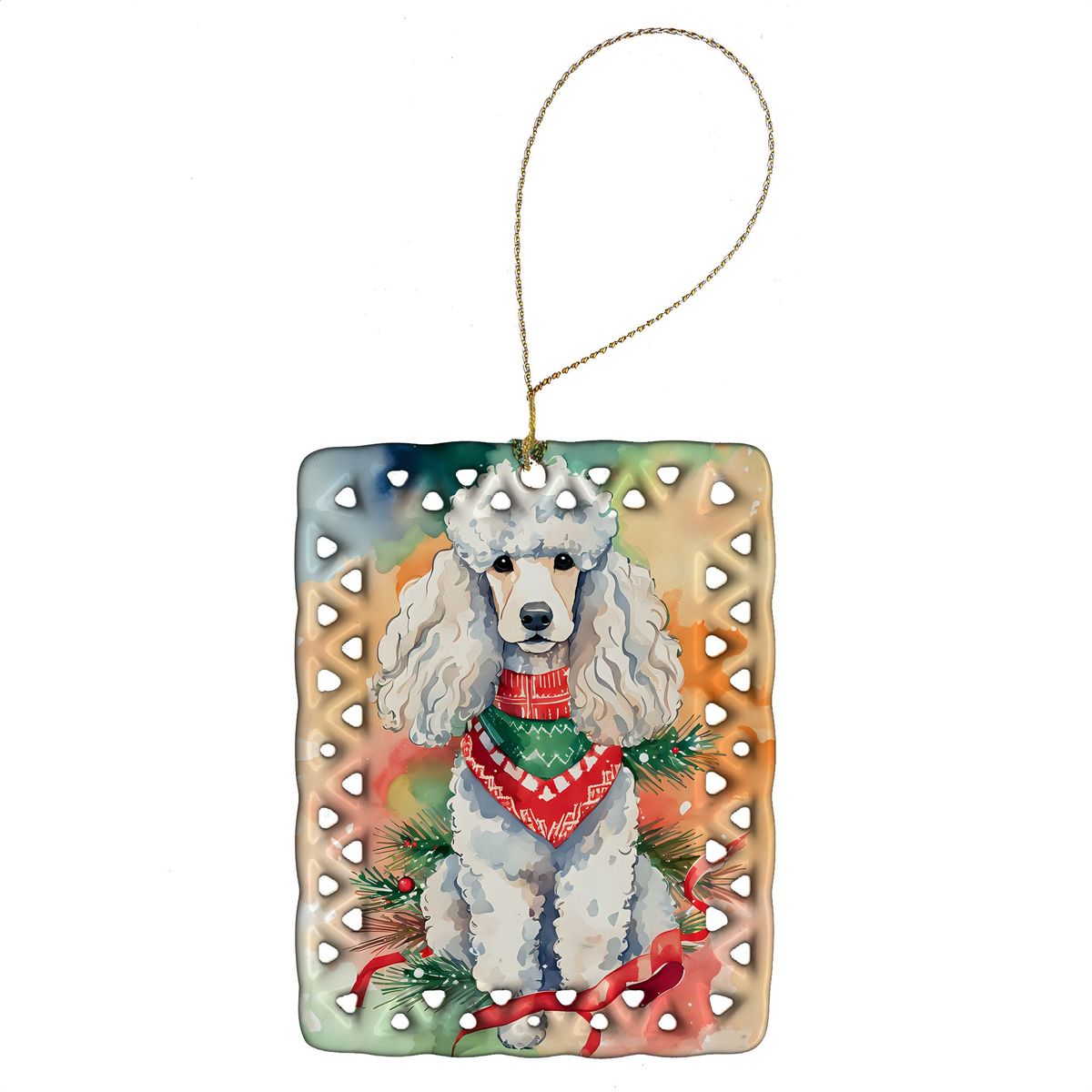Poodle Christmas Porcelain Ornament Christmas Tree Hanging Decorations For Home Christmas Holiday, Rectangle, Gift, Multicolor_maomaolike.com