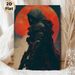 Cyberpunk Hooded Warrior Painting Poster, Dark Moody Textured Cyberpunk Poster, Striking Armored Figure With Weapon Against Fiery Red Circle, Ideal_maomaolike.com
