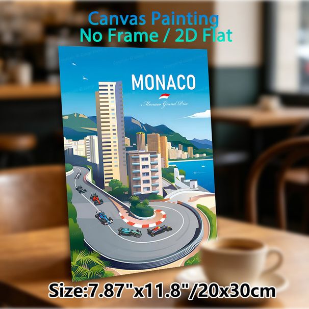 Monaco Grand Prix Painting Poster, Vibrant Flat-illustrated Coastal City & Formula Race Track Scene Poster, Stylish Wall Decor Ideal For Living Rooms_maomaolike.com