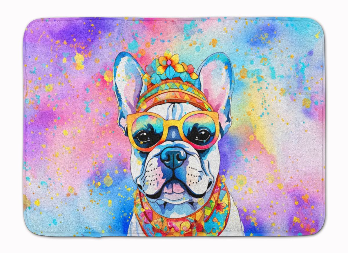 French Bulldog Hippie Dawg Memory Foam Kitchen Mat Machine Washable Anti-Fatigue Mat Cushion Comfort Bath Mat Or Kitchen Rug_maomaolike.com