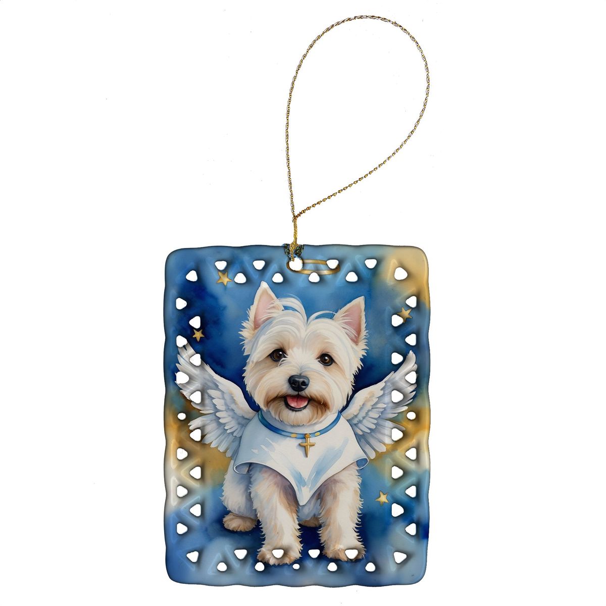 Westie My Angel Porcelain Ornament Christmas Tree Hanging Decorations For Home Christmas Holiday, Rectangle, Gift, Multicolor_maomaolike.com