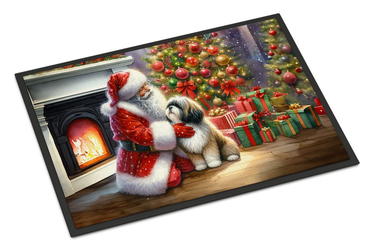 Lhasa Apso And Santa Claus Doormat Front Door Mat Indoor Outdoor Rugs For Entryway, Non Slip Washable Low Pile, 24H X 36W_maomaolike.com