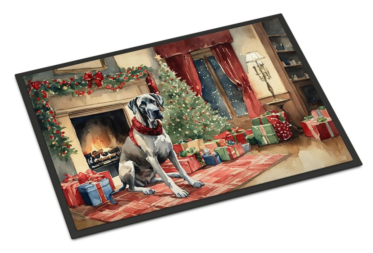 Great Dane Cozy Christmas Doormat Front Door Mat Indoor Outdoor Rugs For Entryway, Non Slip Washable Low Pile, 24H X 36W_maomaolike.com