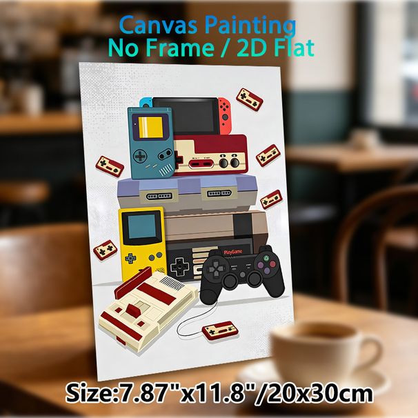 Retro Gaming Console Painting Poster, Vibrant Flat-Style Vintage Game Devices Poster, Nostalgic Gaming Decor Ideal For Game Room, Bedroom_maomaolike.com