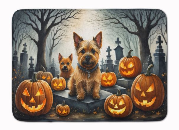 Norwich Terrier Spooky Halloween Memory Foam Kitchen Mat Machine Washable Anti-Fatigue Mat Cushion Comfort Bath Mat Or Kitchen Rug_maomaolike.com