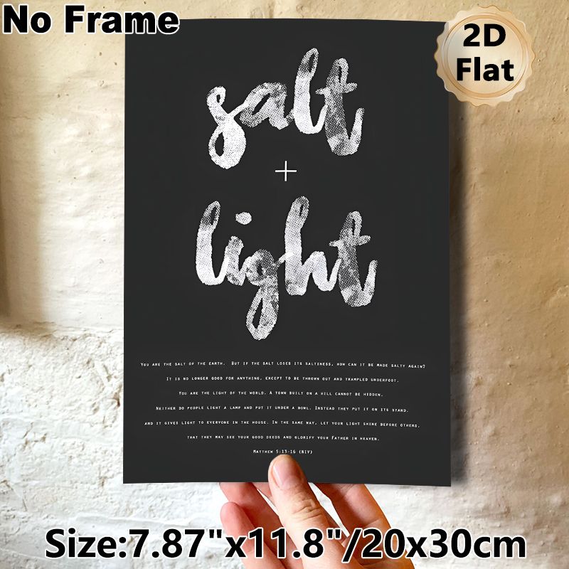 Bible Verse "Salt + Light" Painting Poster, Minimalist Monochrome Typographic Poster, Inspirational Religious Scripture Art, Ideal For Home, Office Or_maomaolike.com
