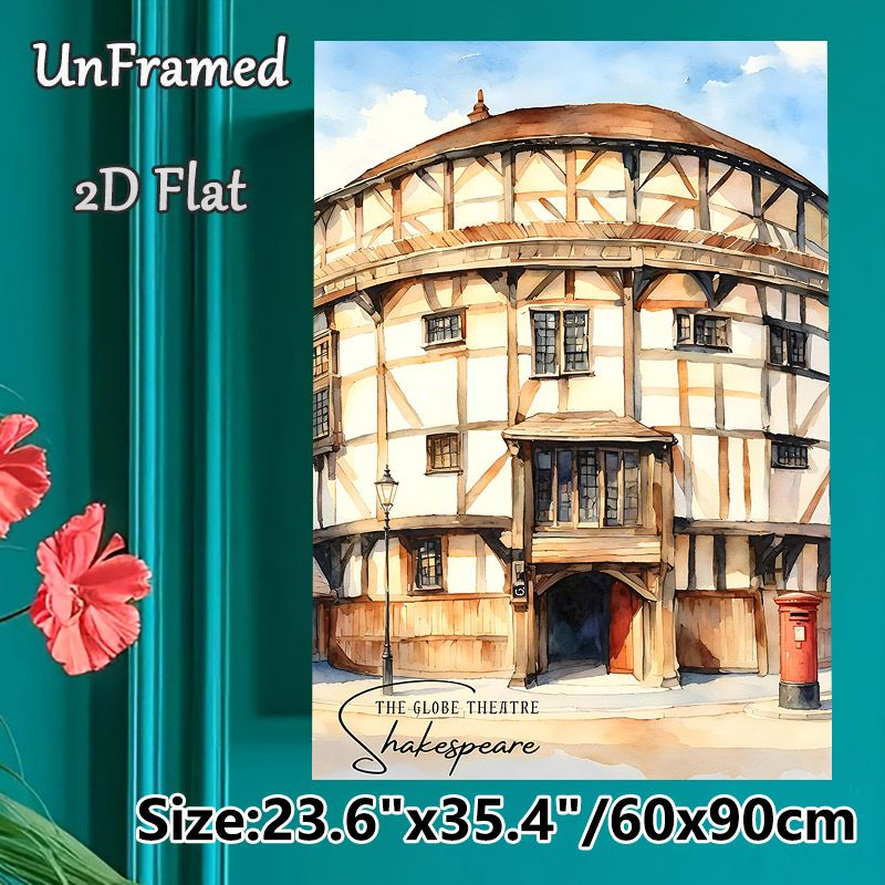Globe Theatre Shakespeare Painting Poster, Soft-toned Watercolor Historic Building Scene Poster, Infuses Literary Charm, Perfect For Home Study_maomaolike.com