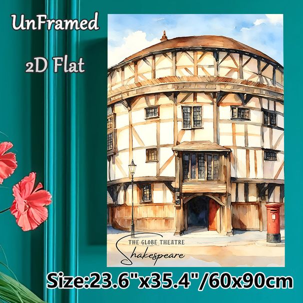 Globe Theatre Shakespeare Painting Poster, Soft-toned Watercolor Historic Building Scene Poster, Infuses Literary Charm, Perfect For Home Study_maomaolike.com