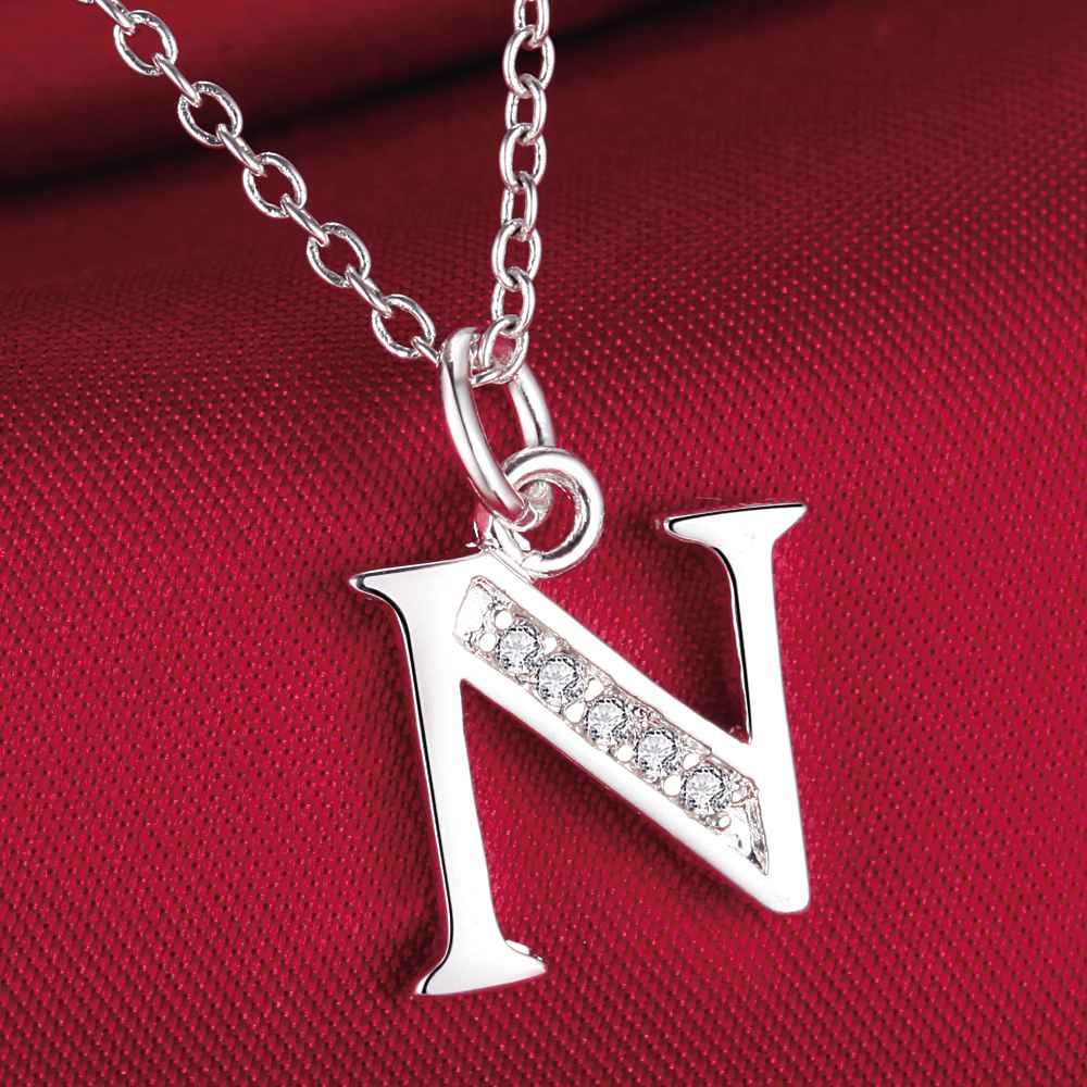 26 Letters 925 Sterling Silver Necklace Pendant Zircon For Women Exquisite Student Girlfriend Jewelry Accessories_maomaolike.com