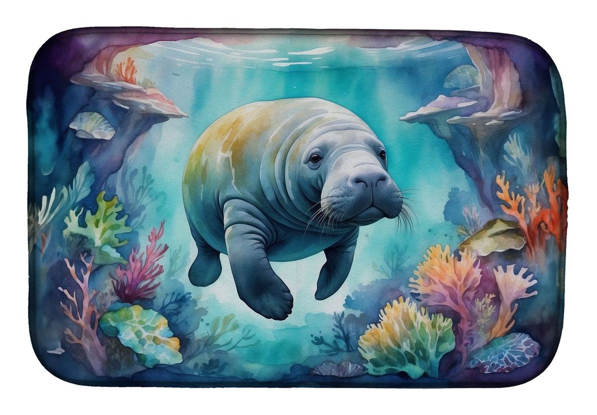 Manatee In A Dreamscape Dish Drying Mat Absorbent Dish Drying Mat Pad For Kitchen Counter Dish Drainer Mat For Countertop, 14 X 21", Multicolor_maomaolike.com