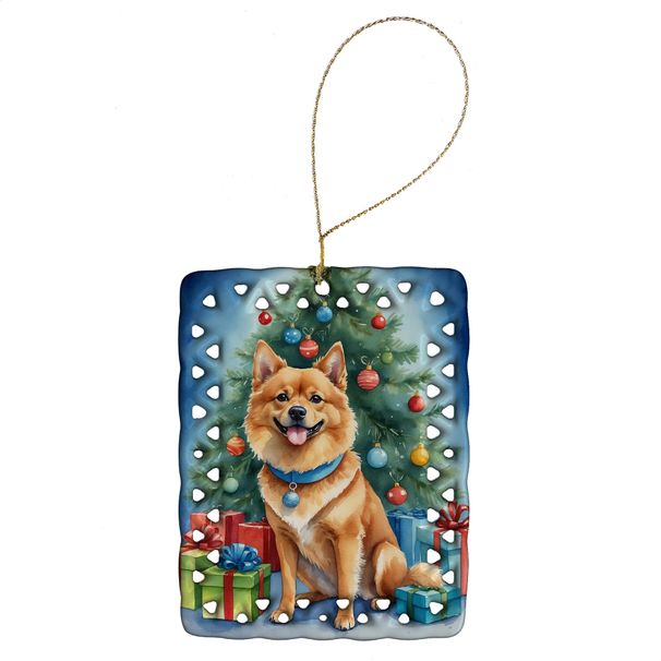 Finnish Spitz Christmas Reindeer Porcelain Ornament Christmas Tree Hanging Decorations For Home Christmas Holiday, Rectangle, Gift, Multicolor_maomaolike.com