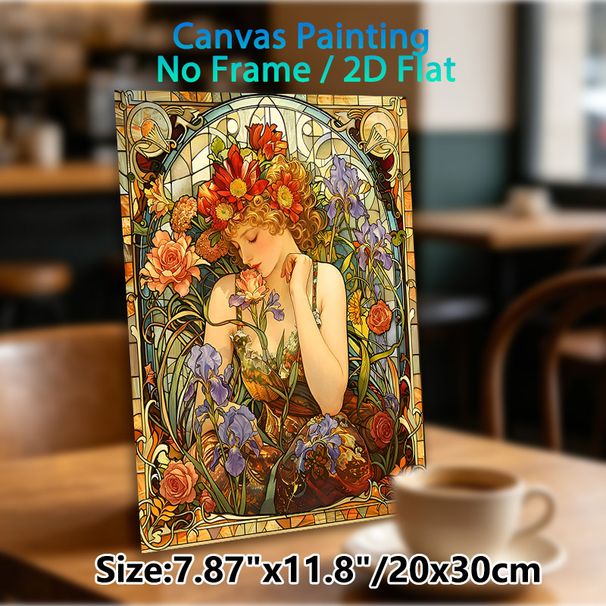 Art Nouveau Floral Maiden Painting Poster, Vibrant Stained-Glass Style Poster, Graceful Maiden Surrounded By Vivid Blooms, Elegant Decorative Artwork_maomaolike.com