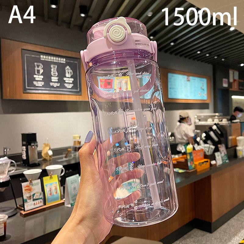 1.5/2Liter Sport Straw Bottle With Time Scale Plastic Summer Cold Juice Water Cup Large Capacity Portable Travel Bottles_maomaolike.com