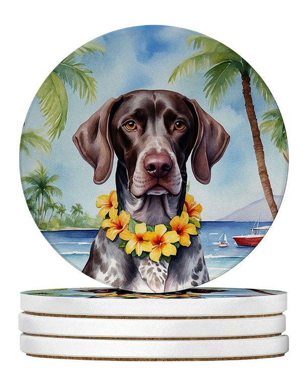 German Shorthaired Pointer Luau Large Sandstone Coasters Pack Of 4 Absorbent Round Coasters Decor Gifts For Men Or Women, 4 In, Multicolor_maomaolike.com
