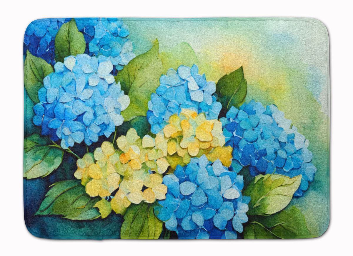 Hydrangeas In Watercolor Memory Foam Kitchen Mat Machine Washable Anti-Fatigue Mat Cushion Comfort Bath Mat Or Kitchen Rug_maomaolike.com
