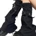 Cross border y2k black denim leg covers slimming drawstring pile socks cross design boot covers flared socks for women_maomaolike.com