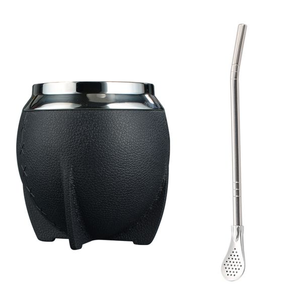 LUSQI 280ml Yerba Mate Cup Comes With 1 Straw Portable Insulation Stainless Steel Water Bottle Suitable For Indoor_maomaolike.com