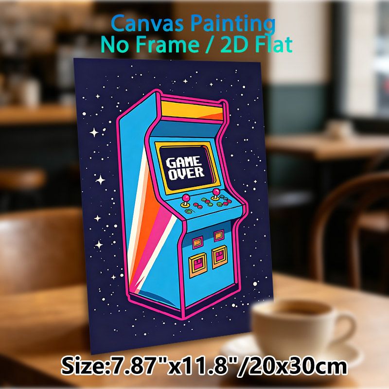 Retro Arcade Game Machine Painting Poster, Vibrant Neon-style Retro Arcade Machine With "Game Over" Text Poster, Nostalgic Gaming Decor Suitable For_maomaolike.com