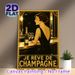 Champagne & Elegant Lady Painting Poster, Vintage Art Deco Style Luxurious Golden-toned Scene Poster, Stylish Retro Decor For Home Bar, Dining Room_maomaolike.com