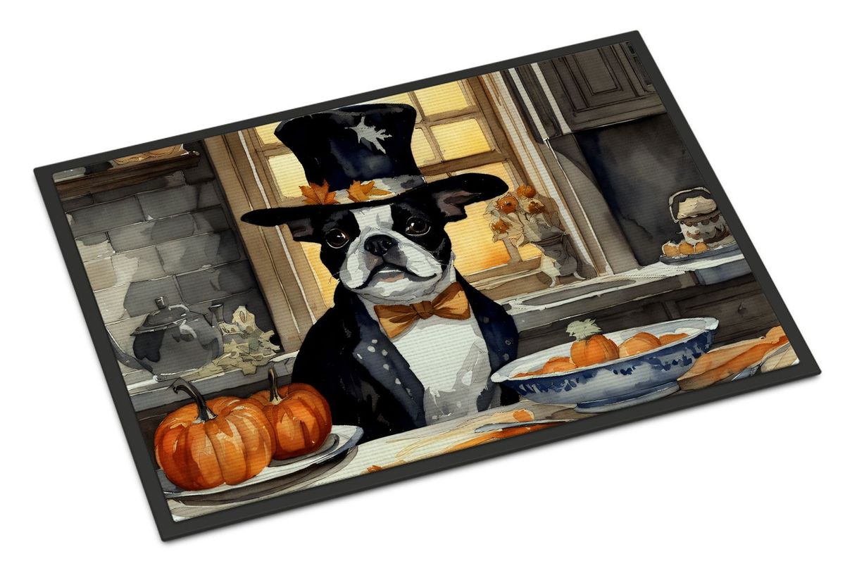 Boston Terrier Fall Kitchen Pumpkins Doormat Front Door Mat Indoor Outdoor Rugs For Entryway, Non Slip Washable Low Pile, 24H X 36W_maomaolike.com