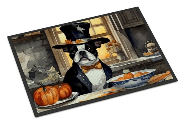 Boston Terrier Fall Kitchen Pumpkins Doormat Front Door Mat Indoor Outdoor Rugs For Entryway, Non Slip Washable Low Pile, 24H X 36W_maomaolike.com