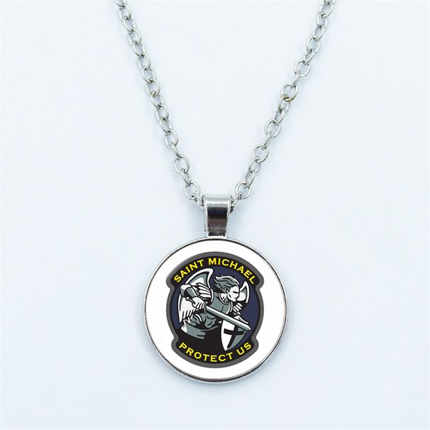 1pcs 25mm Glass Gem Necklace Archangel St.Michael Protect Me Saint Shield Protection Charm Russian Orhodox Pendant_maomaolike.com