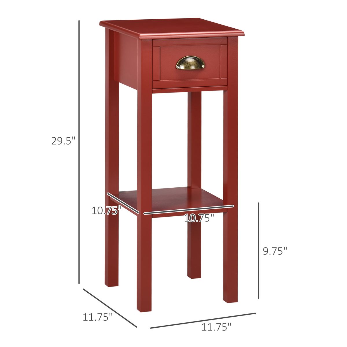 2-Tier Side Table With Drawer And Shelf, End Table For Living Room And Hallway, Red_maomaolike.com