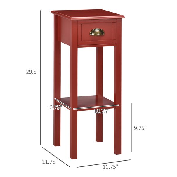 2-Tier Side Table With Drawer And Shelf, End Table For Living Room And Hallway, Red_maomaolike.com