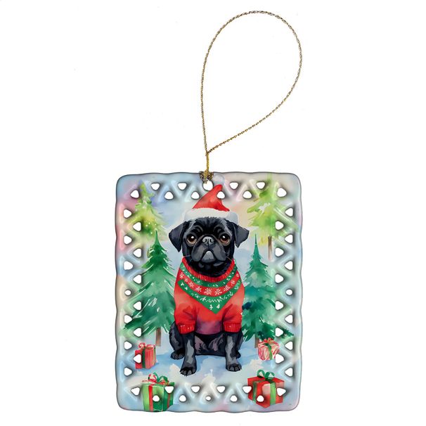 Pug Christmas Porcelain Ornament Christmas Tree Hanging Decorations For Home Christmas Holiday, Rectangle, Gift, Multicolor_maomaolike.com