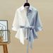 Women's Clothing plus size women's spring suits women's splicing two piece shirts slim jeans two piece suits_maomaolike.com