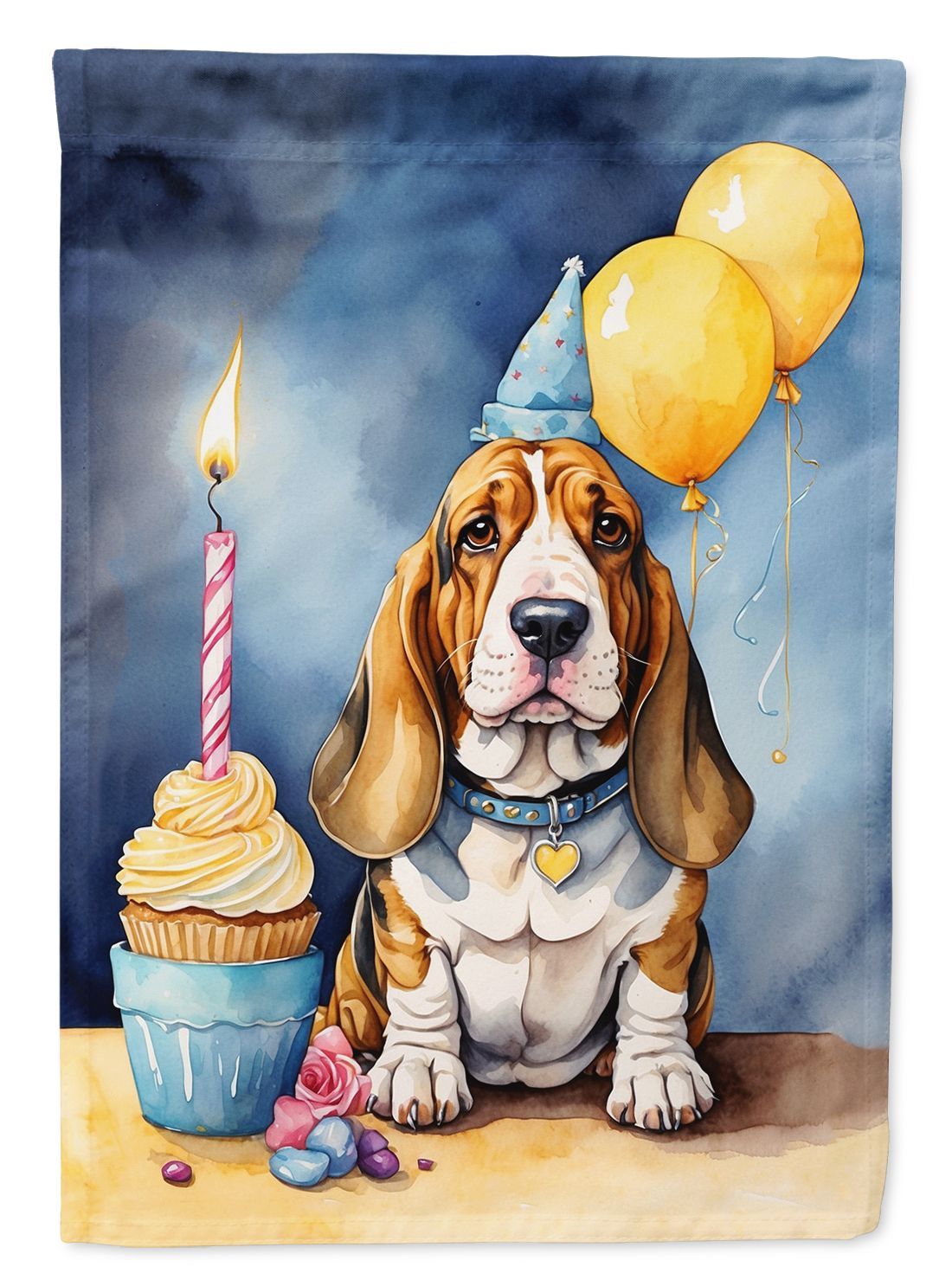 Basset Hound Happy Birthday House Flag Large Porch Sleeve Pole Decorative Outside Yard Banner Artwork Wall Hanging, Polyester, House Size, Multicolor_maomaolike.com