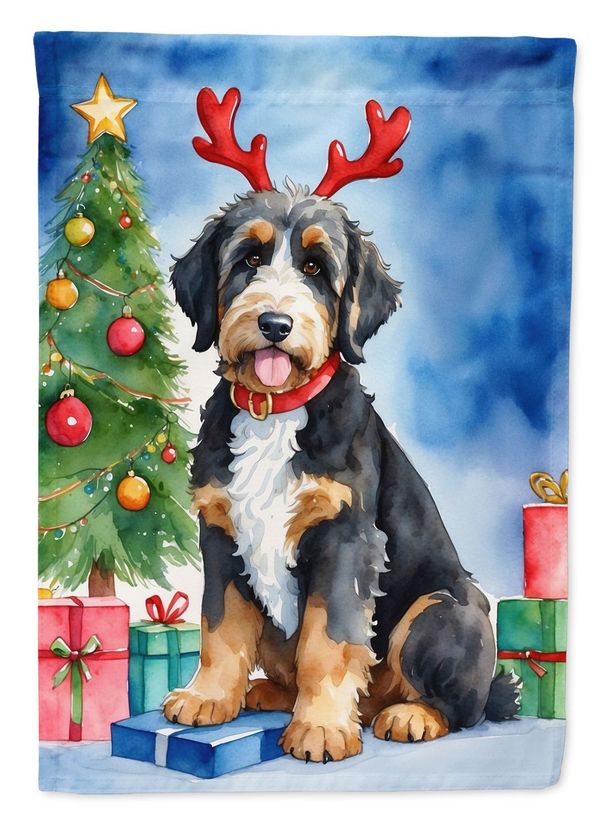 Bernedoodle Christmas Reindeer House Flag Large Porch Sleeve Pole Decorative Outside Yard Banner Artwork Wall Hanging, Polyester, House Size, Multicolor_maomaolike.com