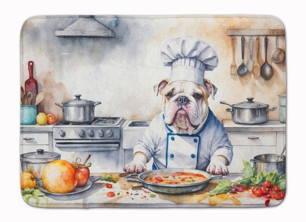 English Bulldog The Chef Memory Foam Kitchen Mat Machine Washable Anti-Fatigue Mat Cushion Comfort Bath Mat Or Kitchen Rug_maomaolike.com