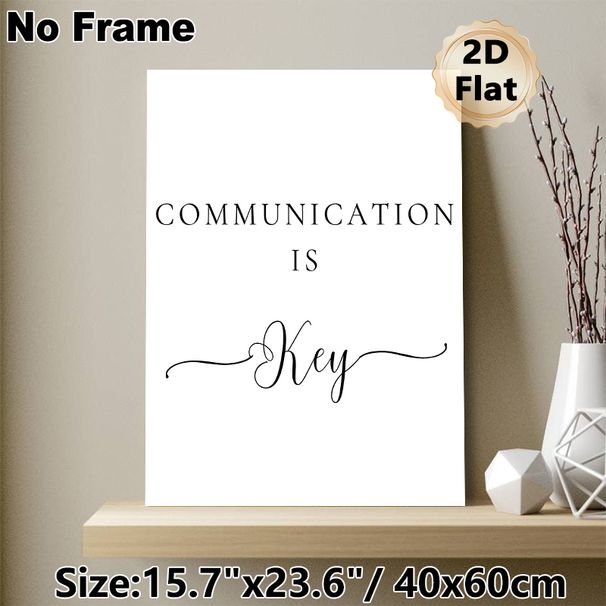 Communication Is Key Typography Painting Poster, Minimalist Black & White Typographic Poster, Inspirational Quote Decor Ideal For Office, Living Room_maomaolike.com