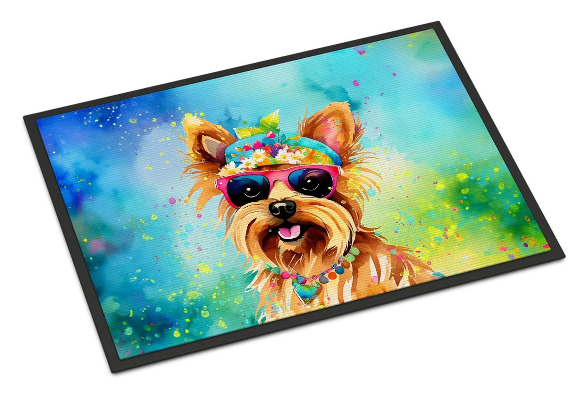 Yorkshire Terrier Hippie Dawg Doormat Front Door Mat Indoor Outdoor Rugs For Entryway, Non Slip Washable Low Pile, 24H X 36W_maomaolike.com