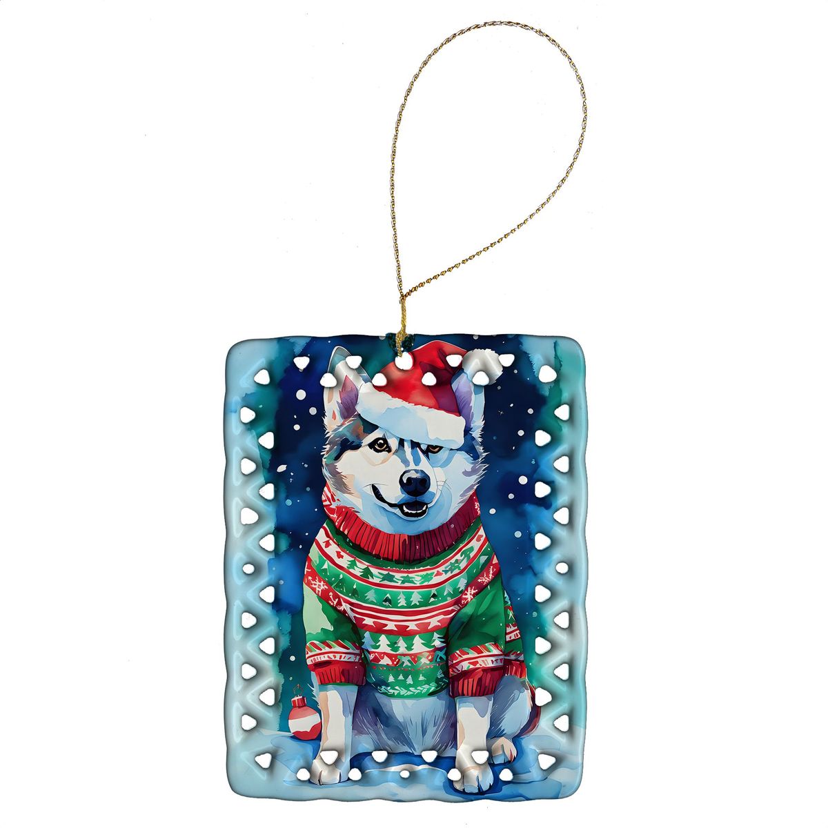 Siberian Husky Christmas Porcelain Ornament Christmas Tree Hanging Decorations For Home Christmas Holiday, Rectangle, Gift, Multicolor_maomaolike.com